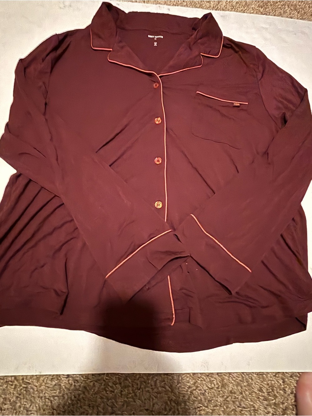 Cozy earth Maroon Pajama Top with Contrast Piping